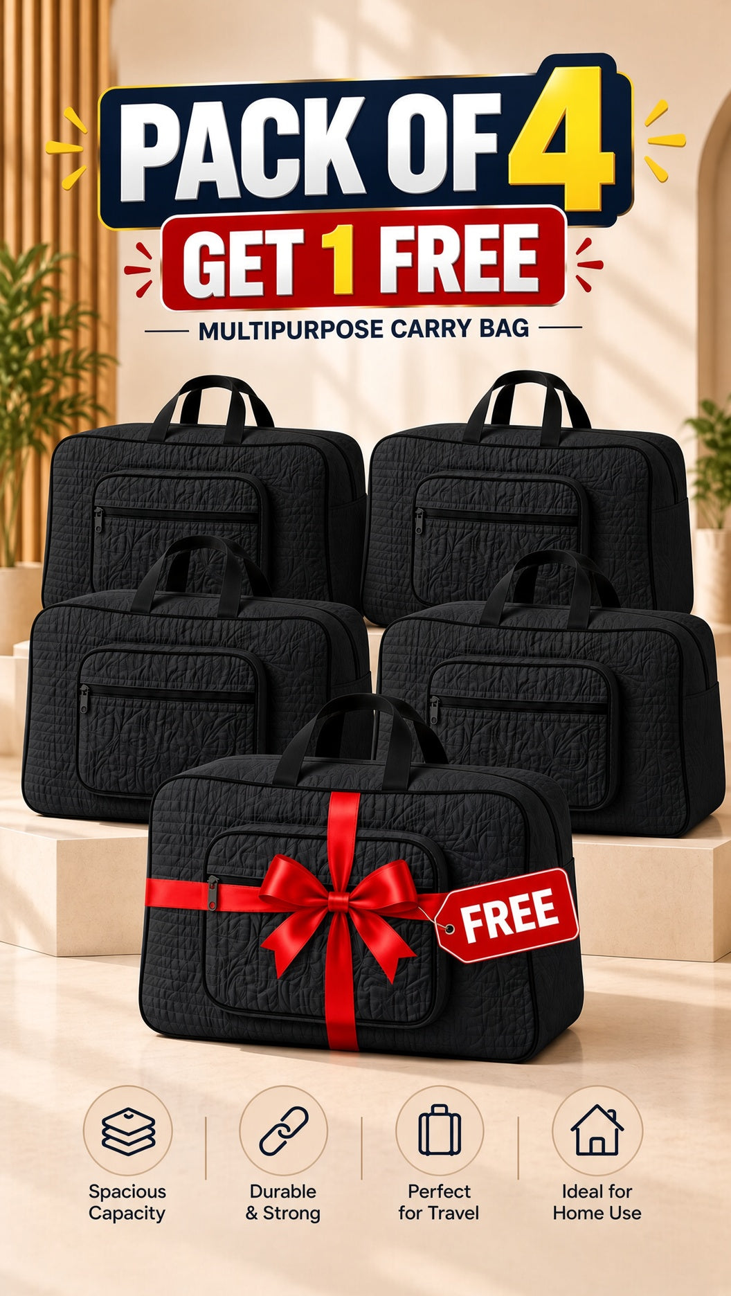 Signature Carry Ease Quilted Bag - Storage & Travelling Bag [Black]