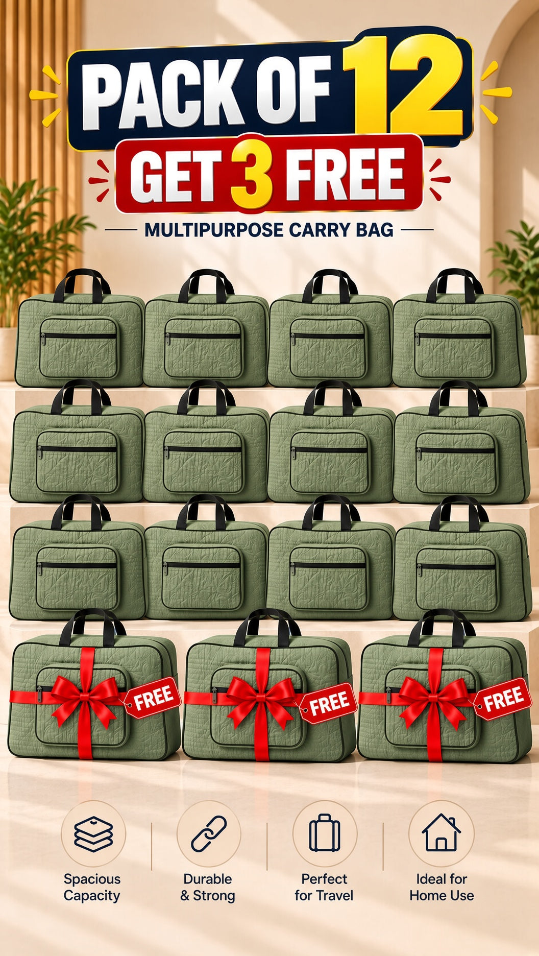 Signature Carry Ease Quilted Bag - Storage & Travelling Bag [Olive Green]
