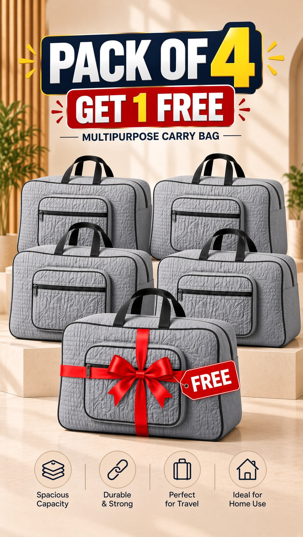 Signature Carry Ease Quilted Bag - Storage & Travelling Bag [Light Gray]