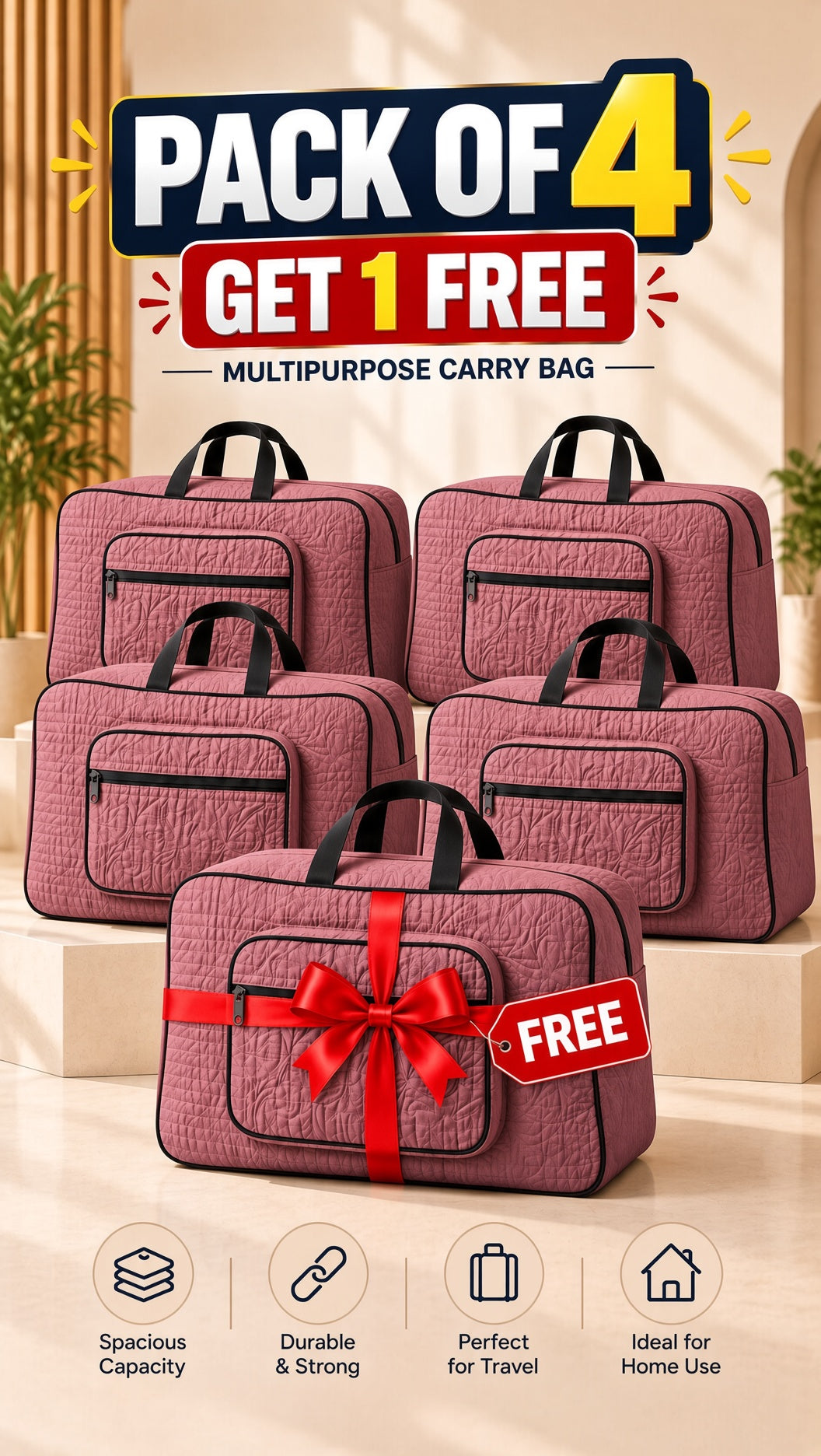 Signature Carry Ease Quilted Bag - Storage & Travelling Bag [Carrot]