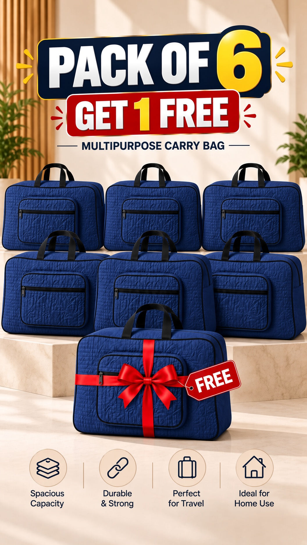 Signature Carry Ease Quilted Bag - Storage & Travelling Bag [Navy Blue]