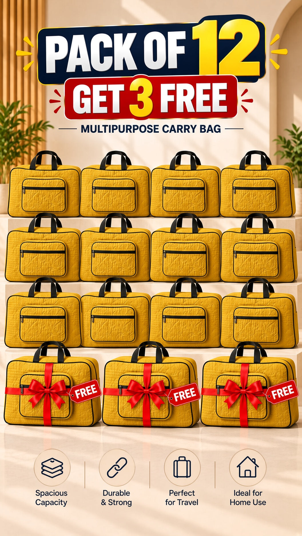 Signature Carry Ease Quilted Bag - Storage & Travelling Bag [Yellow]