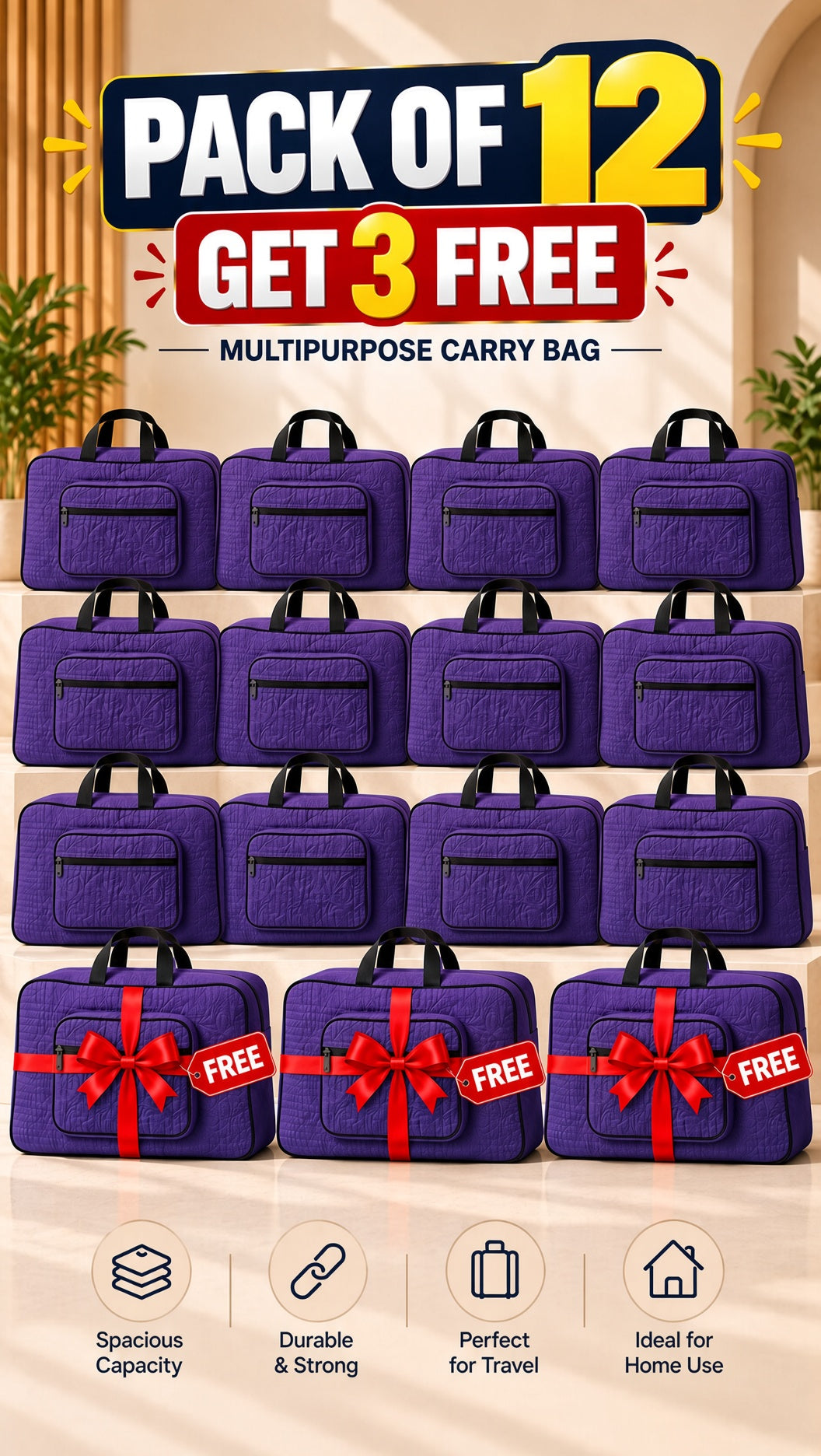 Signature Carry Ease Quilted Bag - Storage & Travelling Bag [Purple]